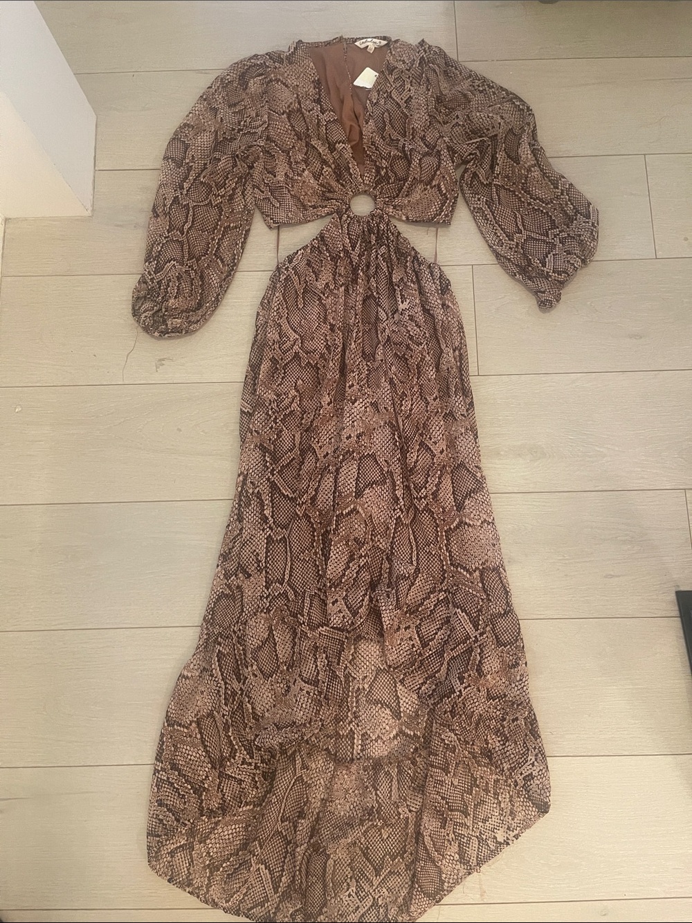 Snake-Print Cutout Maxi Dress - Brown